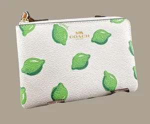 Coach Wristlet with Green Lime Print on White Leather thumbnail 1