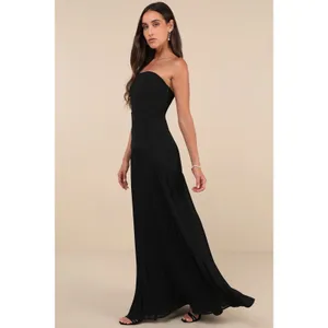 NWT Lulus Celebratory Aesthetic Black Pleated Strapless Maxi Dress Bridesmaid L thumbnail 7