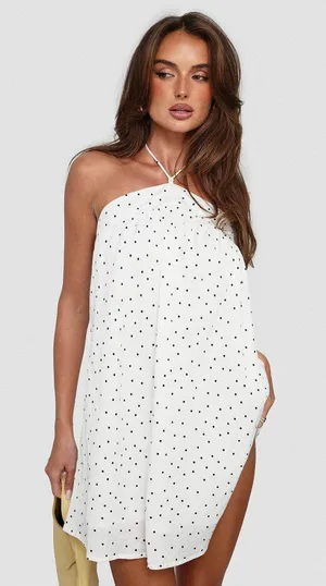 Princess Polly Moonlit white polka dot halter mini dress thumbnail 1