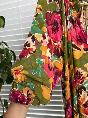 NWT Sabrina Olive Rose Printed 3/4 Sleeve Dress Size Small Tiered thumbnail 5