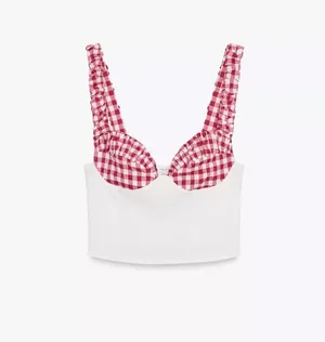 ZARA Gingham Corset Top - Oyster White thumbnail 4