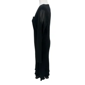 Evan Picone Black Midi Dress 12 Sheer Sleeve Asymmetrical Hem Y2K Cocktail LBD thumbnail 5