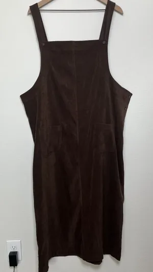 VTG 90s Women Chocolate Brown‎ Jumper Overall Chore Dress 2X Faux Suede Western thumbnail 1