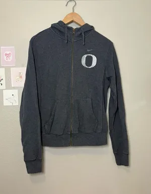 Nike full zip cotton hoodie bedazzled bling women’s gray oregon casual preppy thumbnail 1