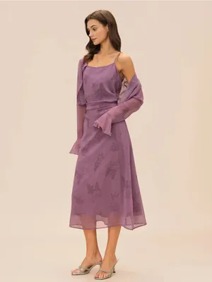 Rihoas 2 pieces Purple Floral Ruched Slip Midi Dress thumbnail 4