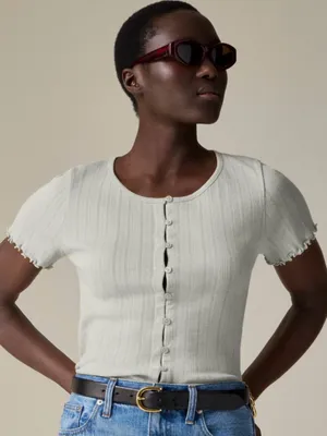 J. Crew Pointelle Short-Sleeve Knit Cardigan Heather Dove XL thumbnail 1