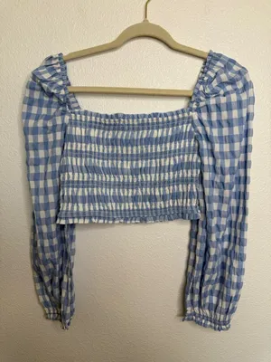 Storia Gingham Crop Top Blue White S thumbnail 5