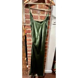 Zara Emerald Green Satin Draped Midi Dress NWT M 90s Minimalist Slip thumbnail 7
