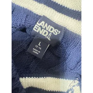 Lands End Womens Navy Blue Cable Knit Varsity Cotton Sweater Tennis Large 12-14 thumbnail 5