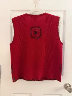Woolrich Red 100% Wool Crochet Zipper Vest Medium thumbnail 2