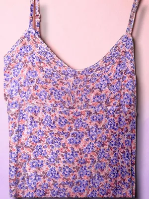 Free People-Vintage Y2K Pink & Purple Floral Bodycon Spaghetti Strap-Size S thumbnail 2