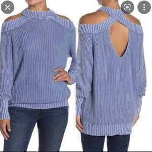 Free People Off Shoulder Cutout Pullover Chunky Knit Top Stretch Sweater, Size L thumbnail 3