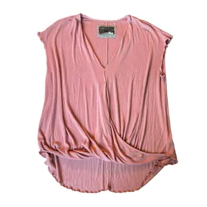 Anthropologie Saturday Sunday Ribbed Faux Wrap Flutter Top Size Medium‎ thumbnail 4