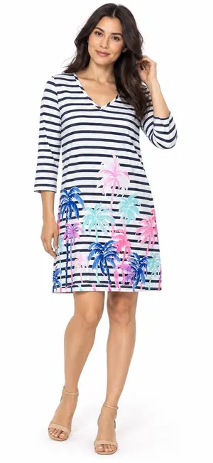 Lilly Pulitzer T-Shirt Dress Cotton Striped Palm Tree Coastal Resort Womens L thumbnail 1