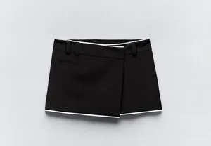 ZARA NWT  Black COMBINATION WRAP FRONT SKORT. Size Medium thumbnail 5
