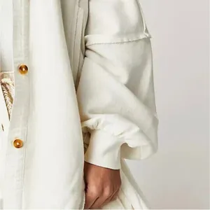 Free People Buttondown Ruffle Hem Shacket Women OS White‎ Oversized Cotton Boho thumbnail 3