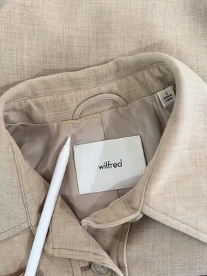 Aritzia Wilfred Womens Jacket Beige Little Cropped Button Up Crepette Stretch XS thumbnail 5