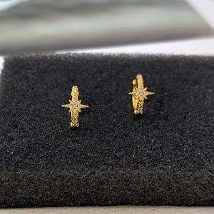 13mm Small Star Gold Hoop Earrings for Men Women Streetwear Punk Hip Hop Unisex Earrings thumbnail 2