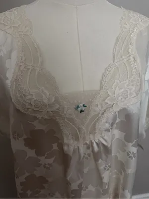Vintage Lily Of France Nightgown Nighty Dress Satin Floral Lace Ivory Cream thumbnail 3