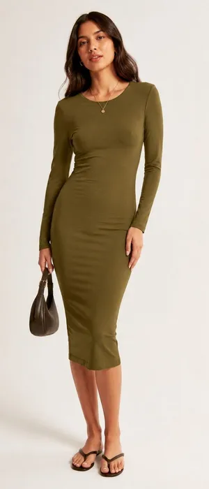 Babaton Green Long Sleeve Bodycon Midi Dress Womens S Fall Casual Aritzia Modest thumbnail 1