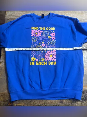Gildan Royal Blue Sweatshirt with Pink & Yellow Graphic thumbnail 6