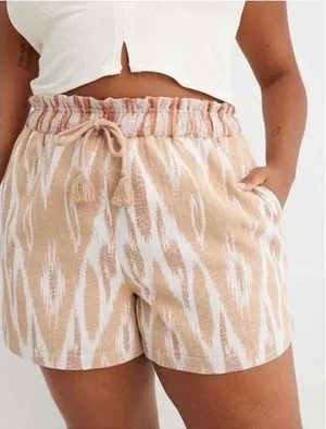 Aerie Tan Tribal Jacquard High Waisted Cotton Pull-on Summer Beach Shorts M thumbnail 1