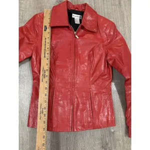 Bebe Leather Jacket Womens Red P Moto Biker 3/4 Sleeve Scooter Y2K Small thumbnail 4