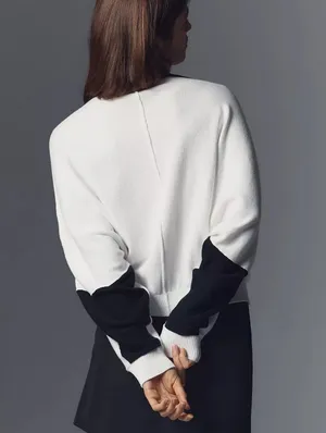 Maeve Doleman Sleeve Crew Neck Block Women's Black & White Colorblock Sweater thumbnail 3