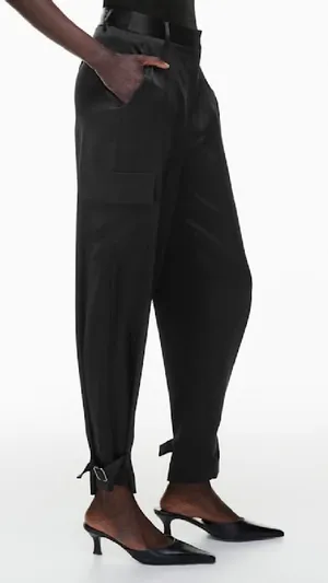 Aritzia Babaton Black Satin Cargo‎ Pants High Rise Adjustable Buckle Hem Size 4 thumbnail 1