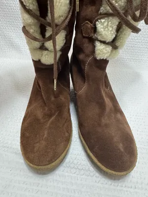 Women’s Brown Suede Wedge Winter Boots with Shearling Trim thumbnail 5