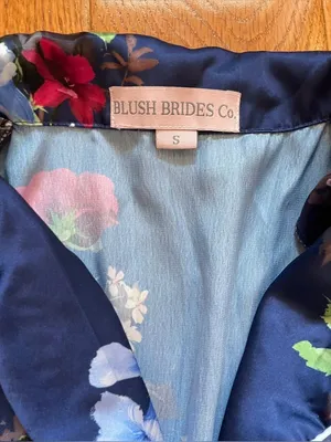 Blush Brides Co Floral Satin Pajama Set Size Small Navy Lounge Set Bridal Party thumbnail 3