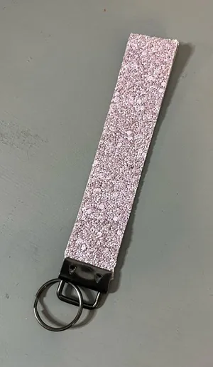 Handmade Lilac Chunky Sparkle Glitter Canvas Faux Leather Keychain Keyfob Wrist thumbnail 1