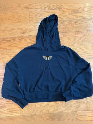 Garage Black Monarch Butterfly Embroidered Cropped Hoodie Small thumbnail 2