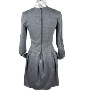 Wilfred Aritzia Womens Gray Knit Mini Dress Size 8 Pleated Long Sleeve Fit Flare thumbnail 3