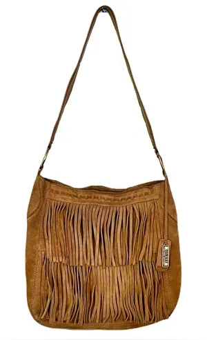 Vintage Y2K 90s Guess Tan Suede Fringe Western Bohemian Hobo Bag thumbnail 1