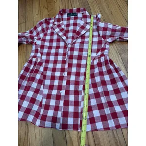 Pomander Place Tuckernuck Scarlett Red Gingham Cotton Button Down Blouse XS‎ thumbnail 9