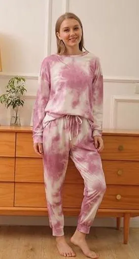 Pink white tie dye matching jogger sweatsuit outfit thumbnail 1