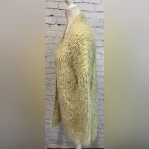 Anthropologie Women larkin Shimmer Knit Cardigan M Yellow Fuzzy Cozy thumbnail 3