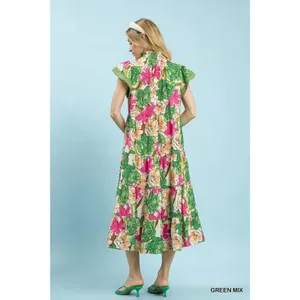 Umgee Mix Bold Floral Tiered Midi Dress -‎ Medium thumbnail 2
