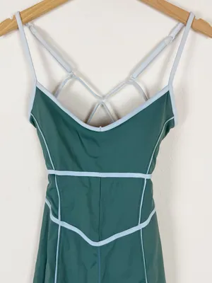 YLLW The Label Breathe Onesie Romper Teal Green White Contrast Trim thumbnail 5