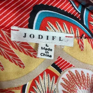 Jodifl Boho‎ Printed Satin Button Up Blouse Shirt Orange Multi Large thumbnail 10