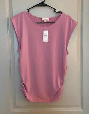 LOFT Dusty Pink Sleeveless Ruched-Side Tank Top thumbnail 1