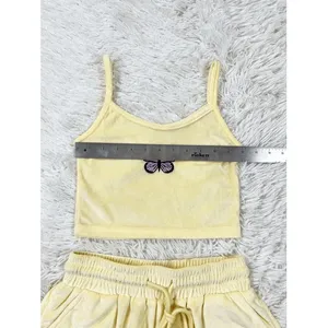 Shein Yellow‎ Velour Butterfly Crop Tank Top & Shorts Set Size XS thumbnail 3