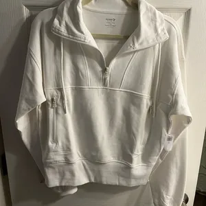 New with tags White Half-Zip Pullover Sweatshirt s tall dynamic fleece old navy thumbnail 1