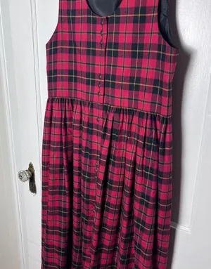 Vintage Susan Bristol Red Black Plaid Pinafore Midi Flannel Holiday Dress Size 8 thumbnail 3