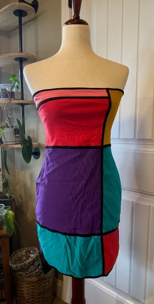Forever 21 Colorblock‎ Strapless Bodycon Mini Dress L Geometric thumbnail 1