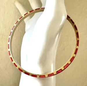 Red and gold tone vintage bangle bracelet thumbnail 1