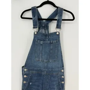 GAP Denim Slouchy Overalls Distressed Medium Wash Bib Jeans Size M Ankle Length thumbnail 5