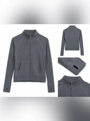 Threads 4 Thought Gray Zip Front Athletic Jacket XS Thumbhole Sleeves thumbnail 2