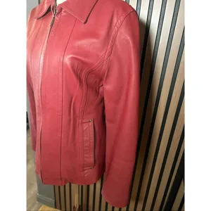 Leslie Fay red leather jacket size small stylish form fitting thumbnail 2